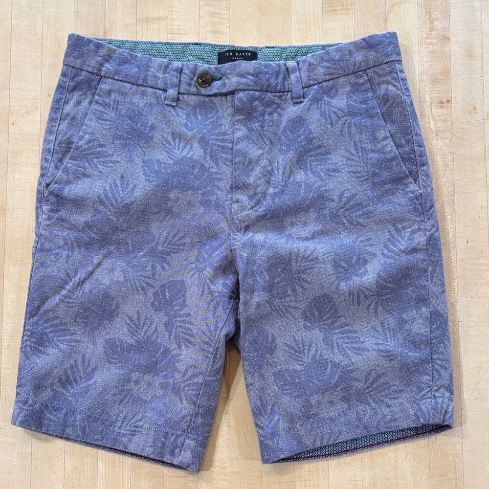 Ted Baker London Men’s Tropical Palm Leaf Floral Chino Shorts Purple 34 Waist